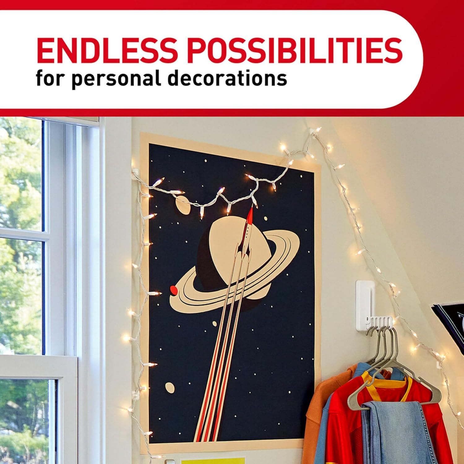 Command Round Cord Clips for Cozy Living Room Decor, Clear Cable Management for Holiday Light Cords and Window Displays