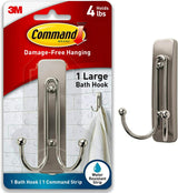 Command Large Double Bathroom Wall Hook – Modern Satin Nickel Towel Hook for a Polished Master Bathroom Aesthetic