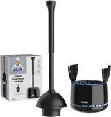 MR.SIGA Toilet Plunger with Holder, Heavy Duty Suction Cup and Concealed Caddy for Modern Bathroom Decor, Black
