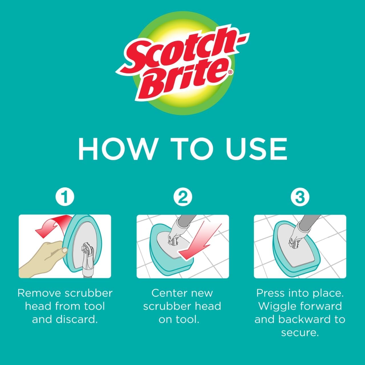compatible click-on/click-off replacement head for the scotch-brite tub & tile scrubber tool