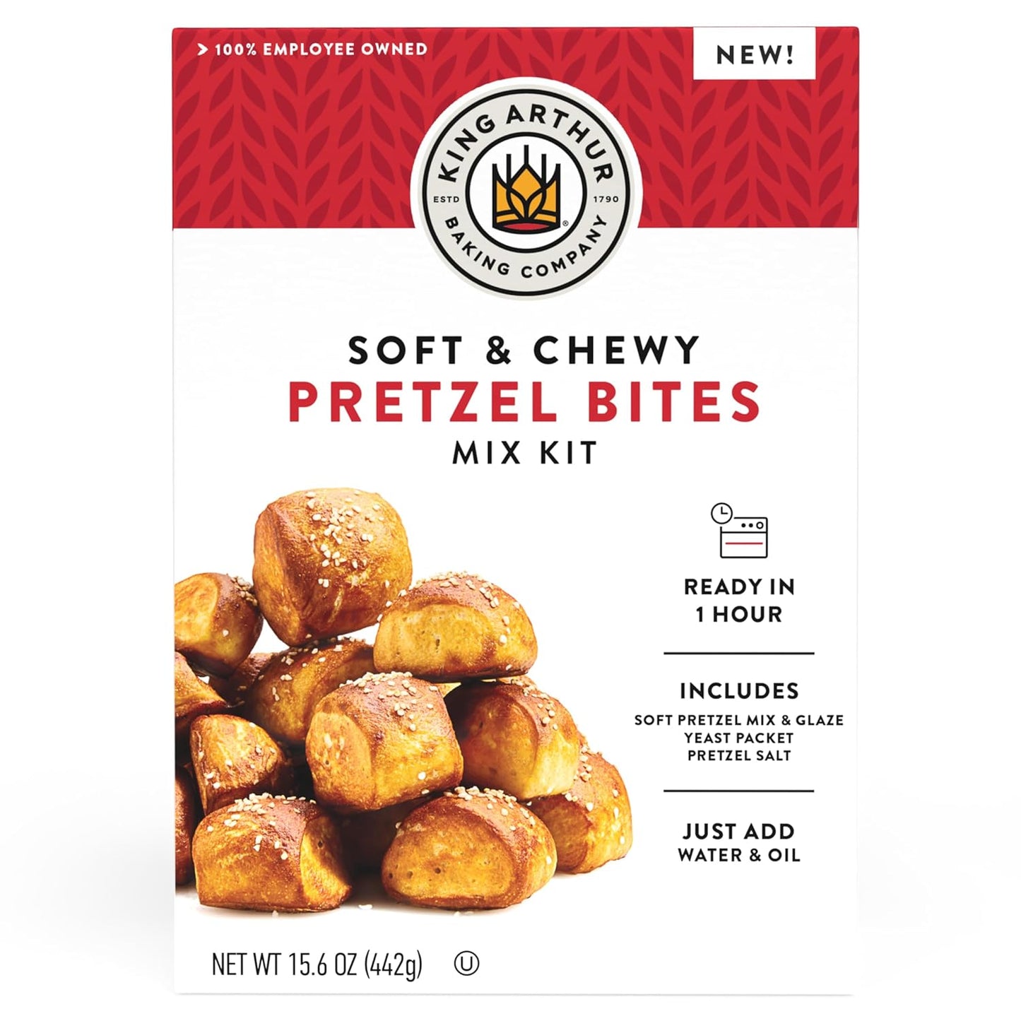 complete mix kit with pre-measured dry ingredients, yeast, mix-ins, and topping included