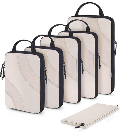 compression zipper that visibly reduces cube volume to maximize suitcase space