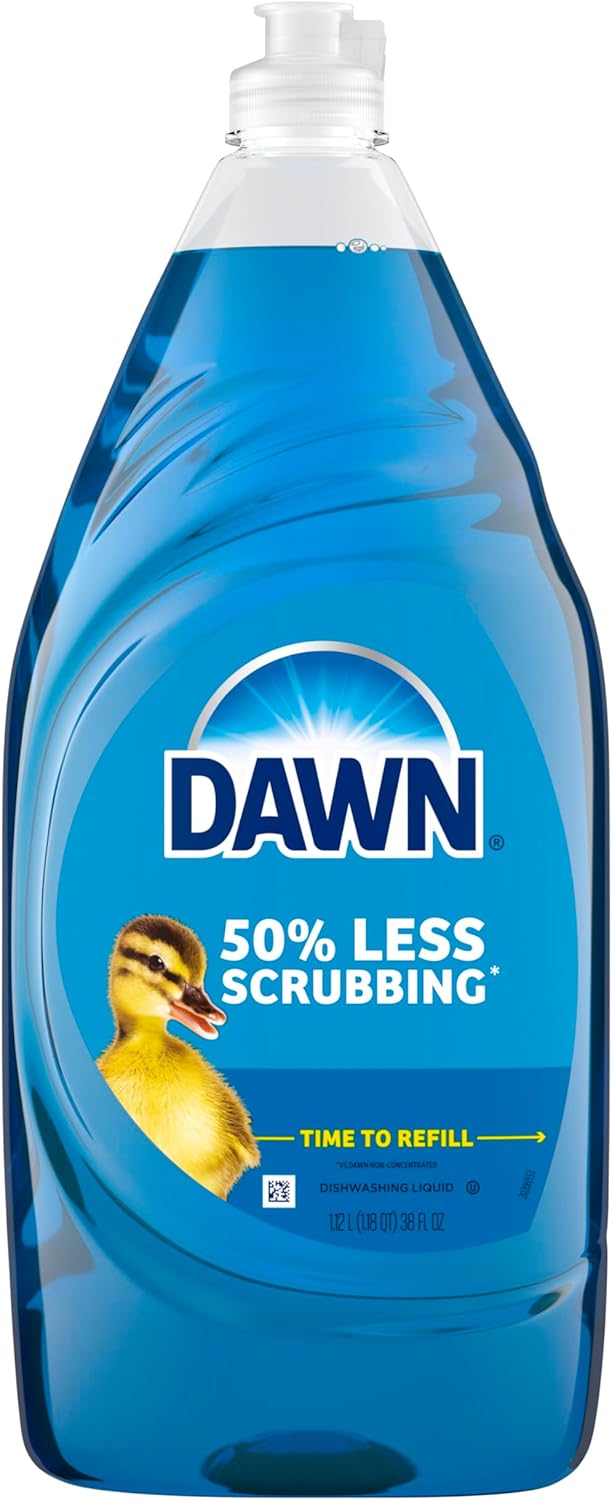 concentrated dishwashing liquid delivering 50% less scrubbing vs non-concentrated dawn