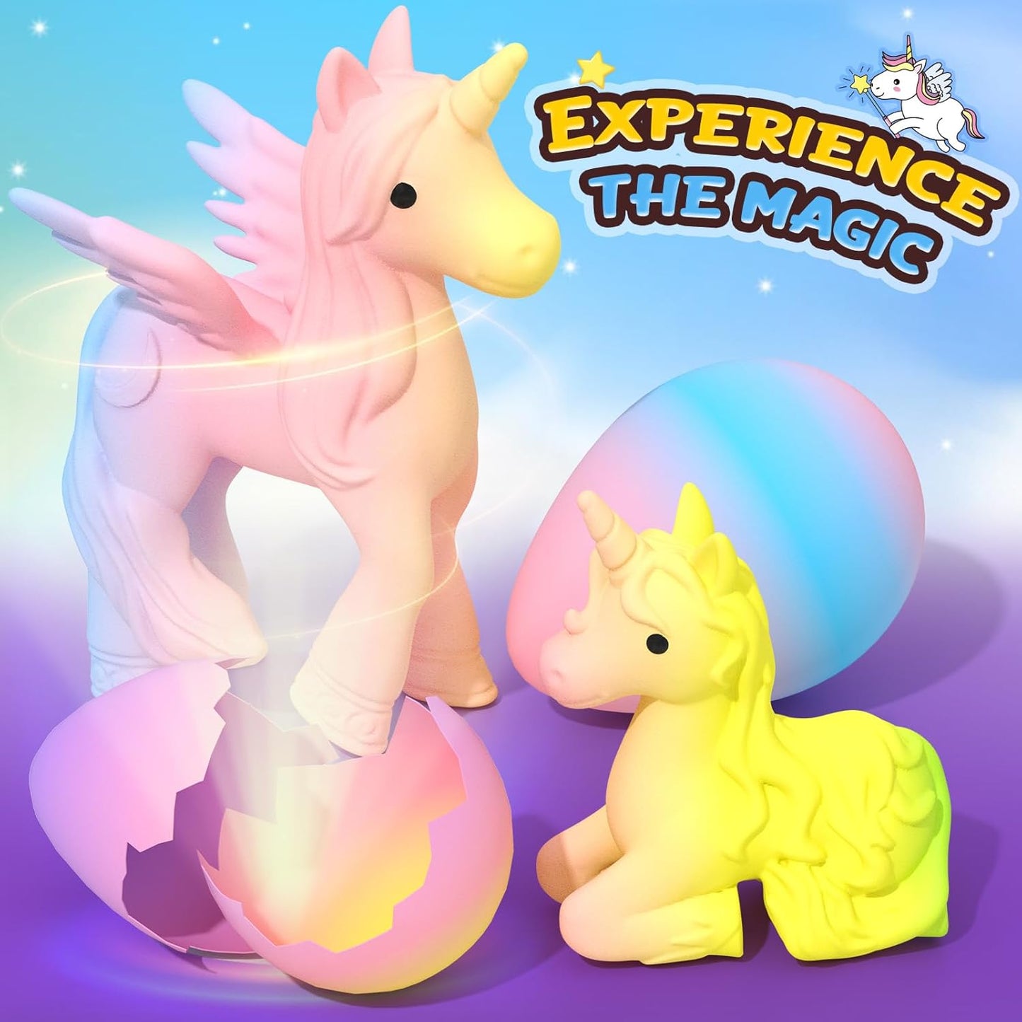 Coodoo Hatching Unicorn Eggs Gift Set – 6 Day Daily Surprise Stocking Stuffer and Easter Present for Toddlers and Kids