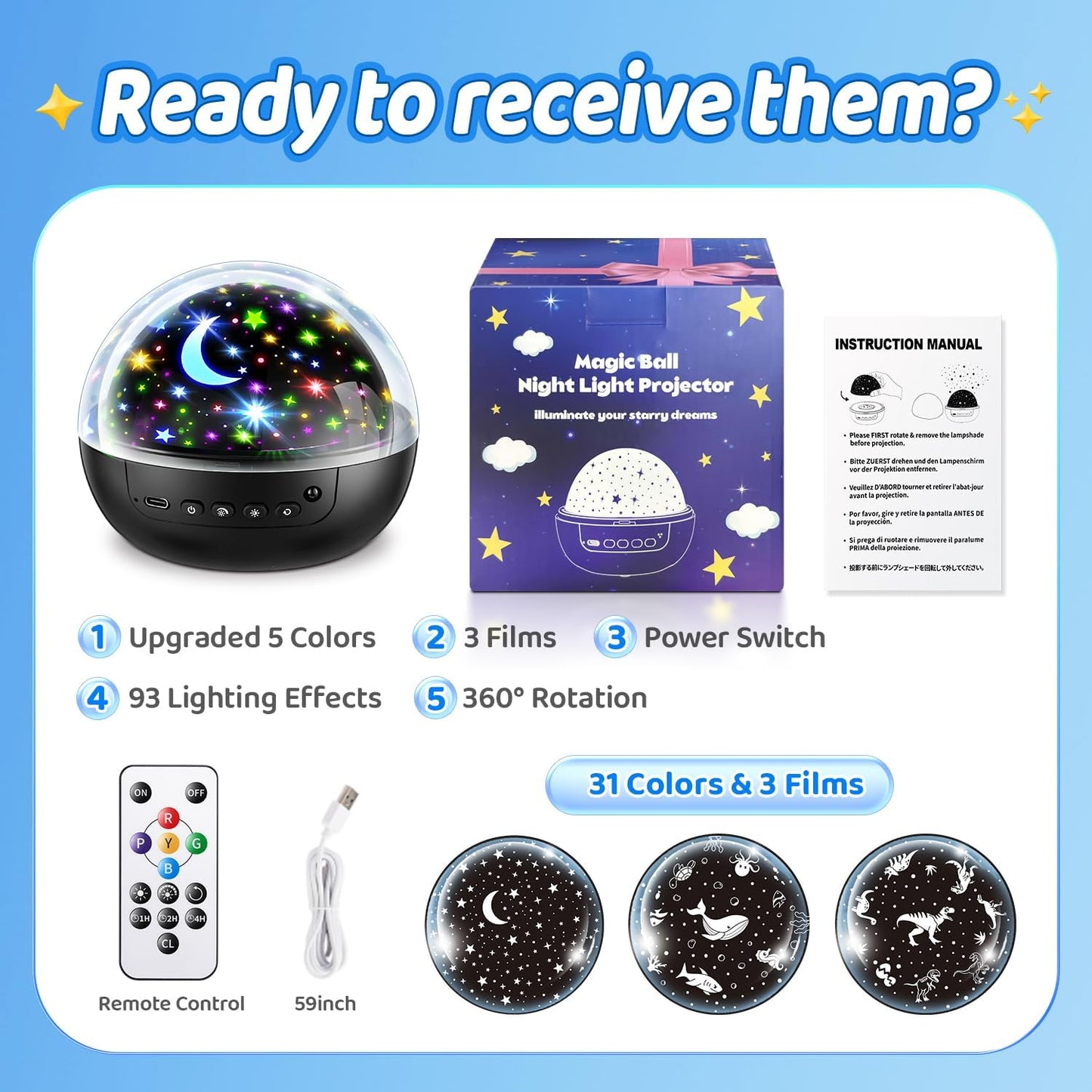 COOLNIGHT Star Projector – Best Birthday Gift for Toddler Boys Ages 2 to 6, Remote and Timer Included