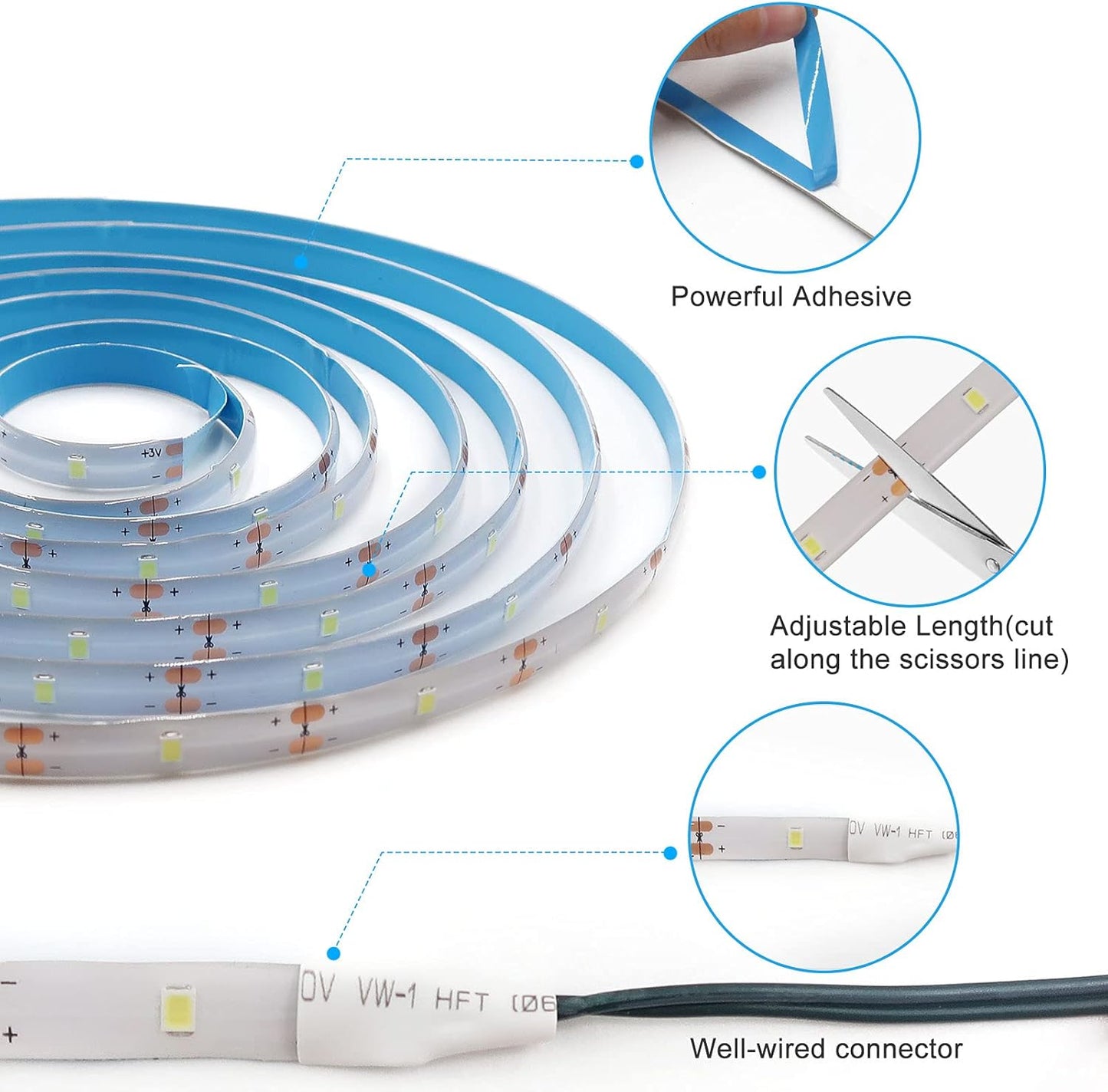 Cordless Battery LED Strip Lights Clean Adhesive Mount for Minimalist Bedroom and Under Cabinet