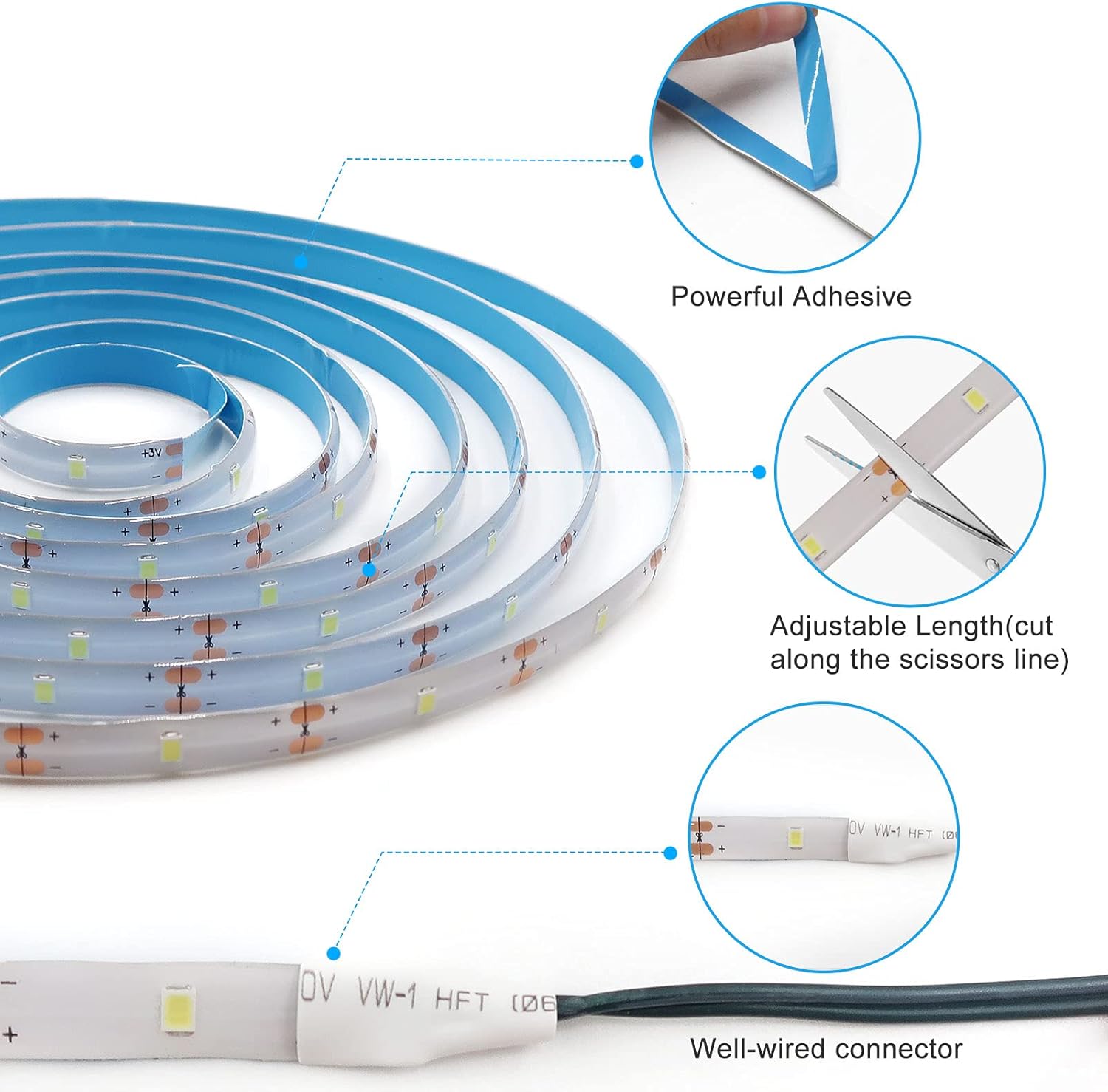 Cordless Battery LED Strip Lights Clean Adhesive Mount for Minimalist Bedroom and Under Cabinet