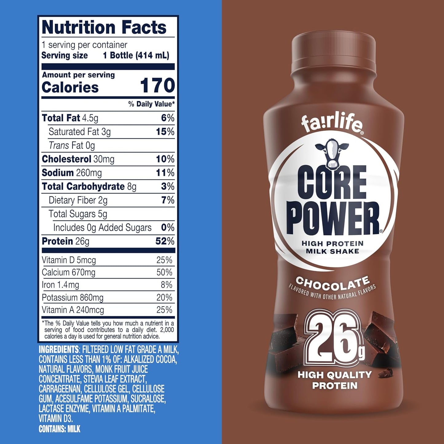 Core Power Protein Shake – Desk-Side High-Protein Breakfast Replacement for Busy Professionals, Chocolate 12 Pack