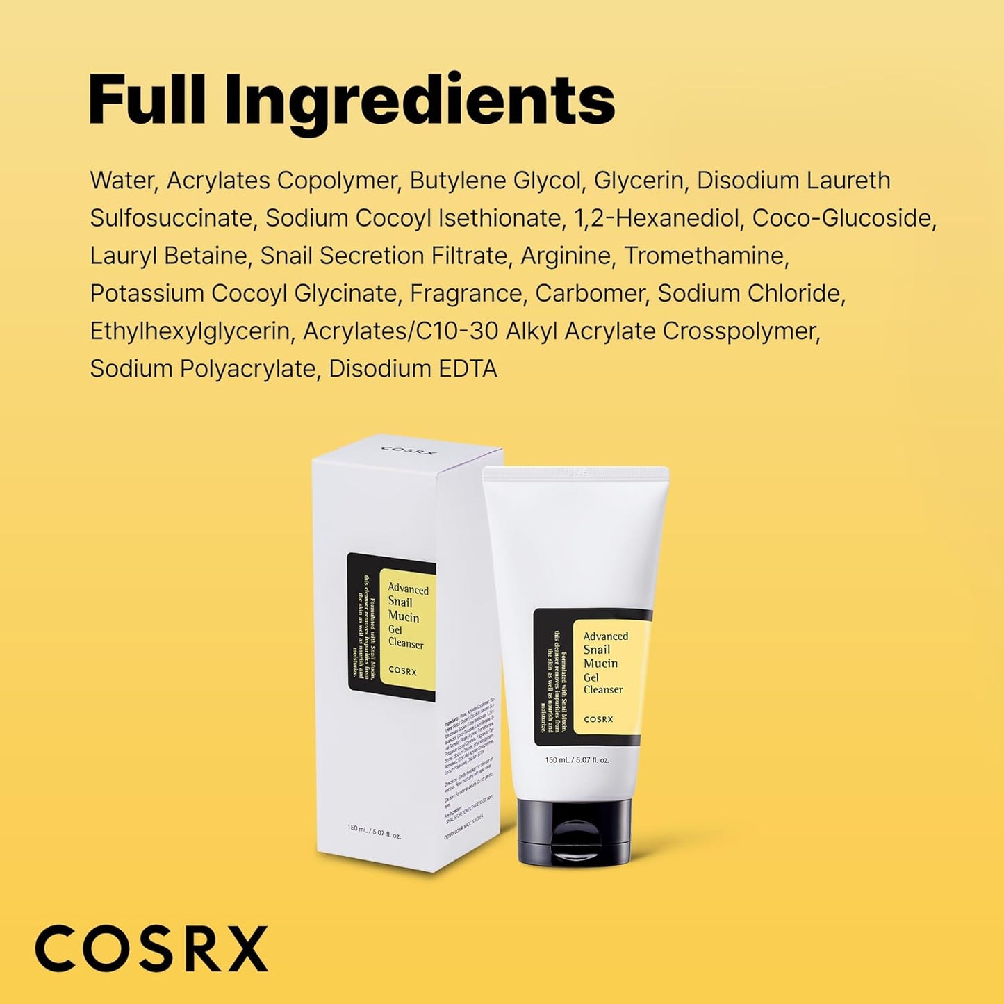 COSRX Advanced Snail Mucin Gel Cleanser – Hypoallergenic Daily Wash Safe for Sensitive and Reactive Skin Types