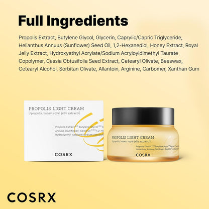 COSRX Full Fit Propolis Light Cream – Mindful Nightly Skincare Ritual for Calming Self-Care, 65ml Hydrating Face Moisturiser