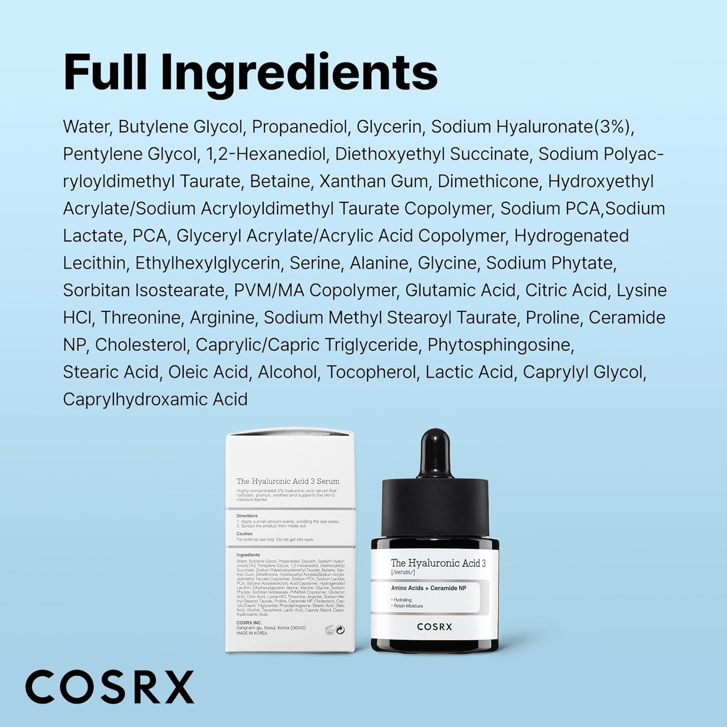 COSRX Hyaluronic Acid 3% Serum – Hypoallergenic Daily Hydrator for Sensitive and Reactive Skin
