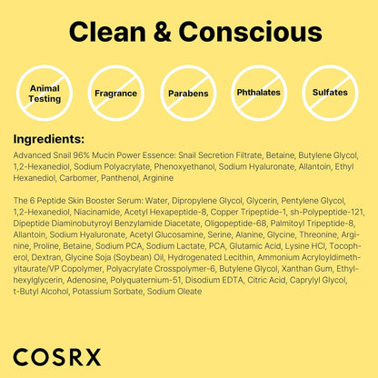 COSRX Snail Mucin 96% Peptide Booster Set - Luxury Korean Skincare Birthday Gift Set for Women, Hydrating Anti-Aging Serum Duo