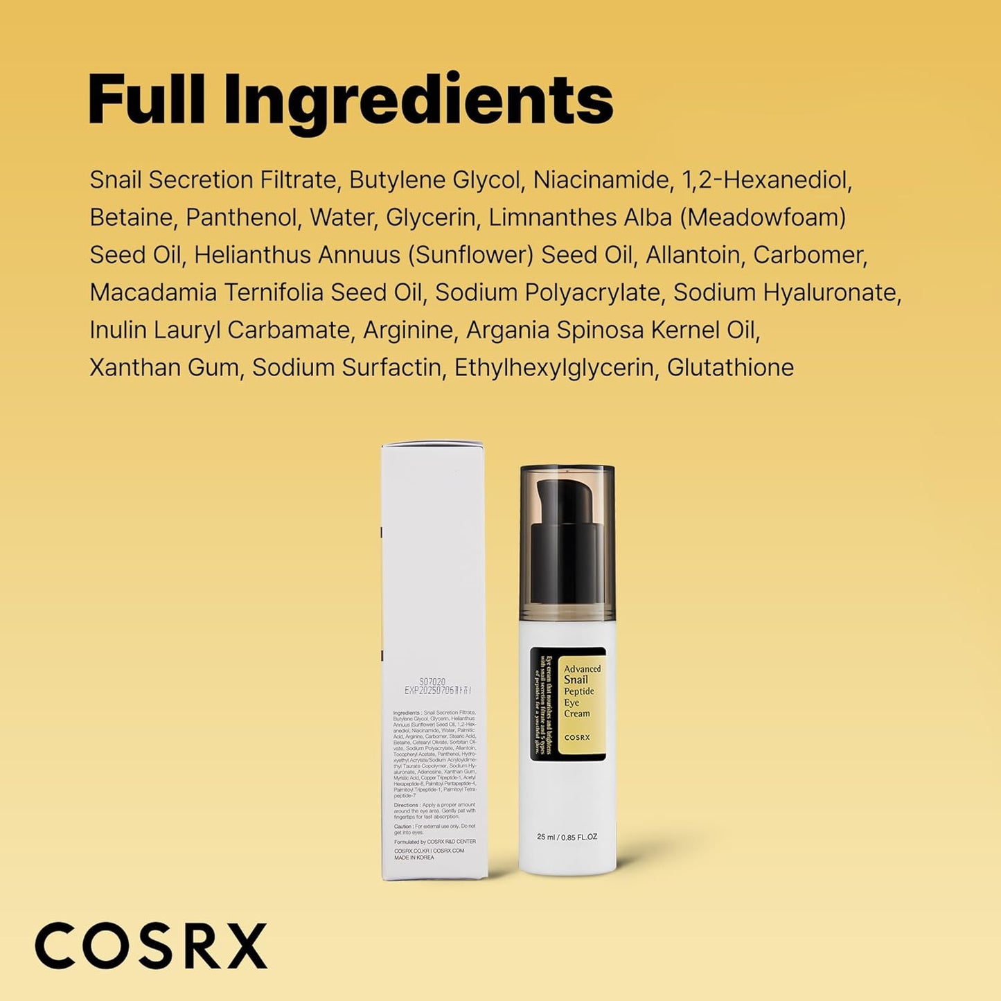 COSRX Snail Mucin Peptide Under Eye Cream – Mindful Nightly Skincare Ritual, Brightening Eye Treatment for Dark Circles and Puffiness