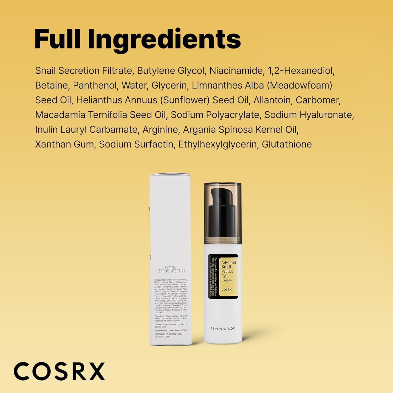 COSRX Snail Mucin Peptide Under Eye Cream – Mindful Nightly Skincare Ritual, Brightening Eye Treatment for Dark Circles and Puffiness