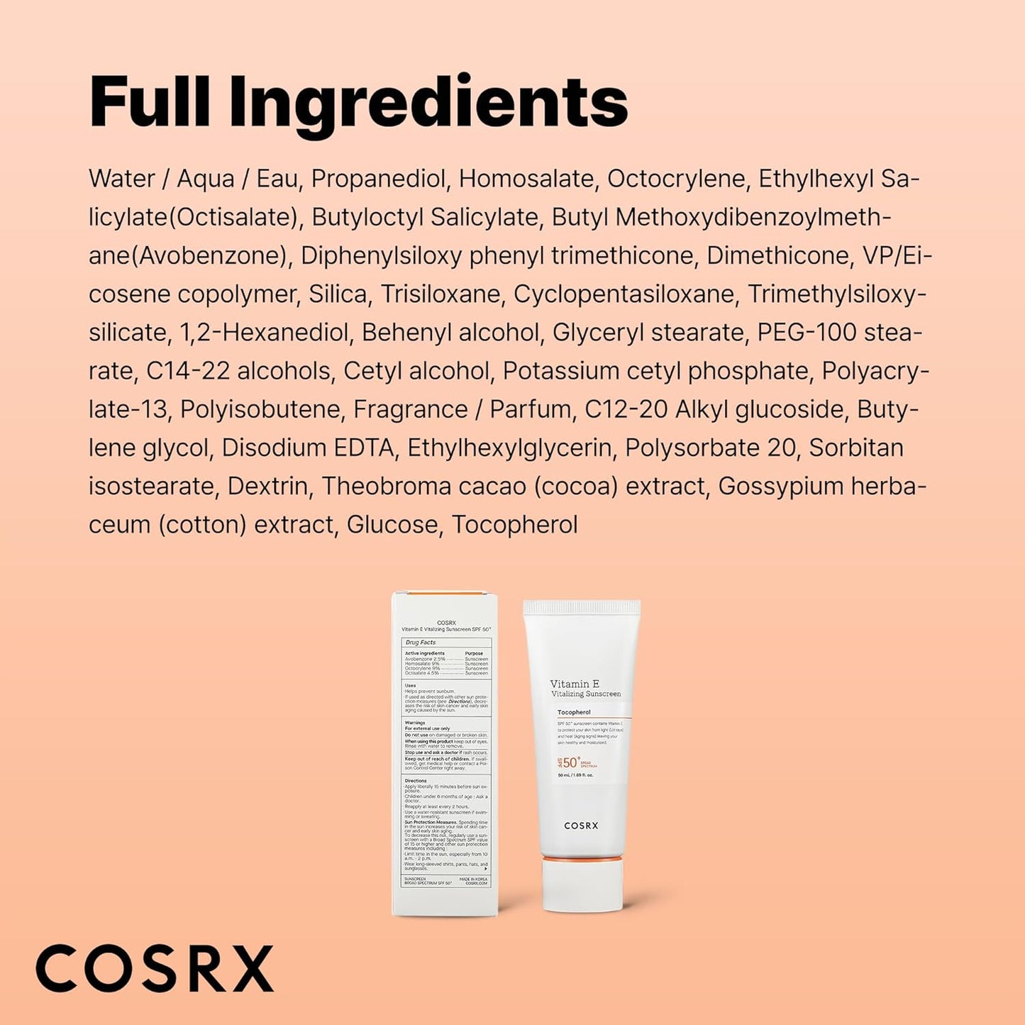 COSRX Vitamin E Vitalizing Sunscreen – Korean Skincare Mother's Day Gift for Mom, Travel Size SPF 50 Cream
