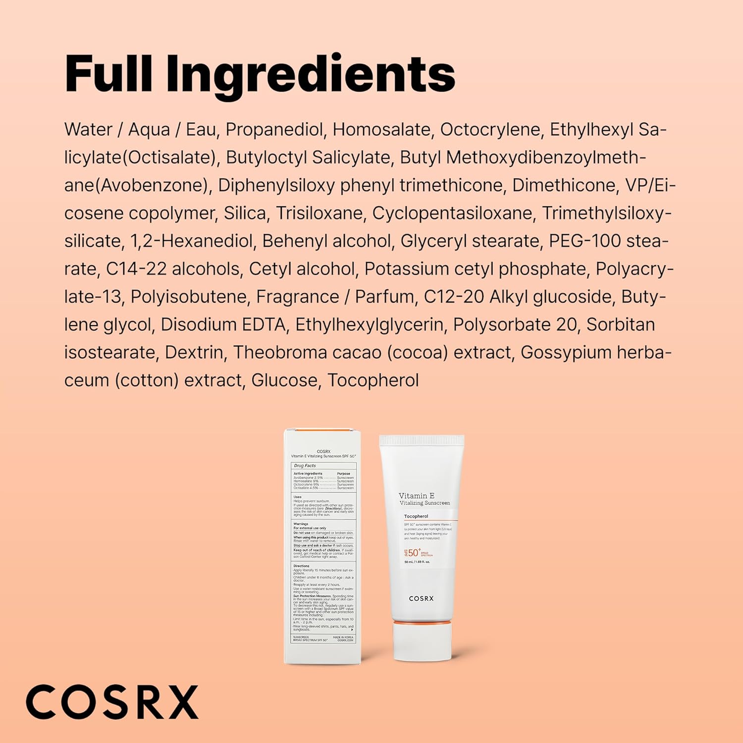 COSRX Vitamin E Vitalizing Sunscreen – Korean Skincare Mother's Day Gift for Mom, Travel Size SPF 50 Cream