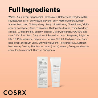 COSRX Vitamin E Vitalizing Sunscreen – Korean Skincare Mother's Day Gift for Mom, Travel Size SPF 50 Cream
