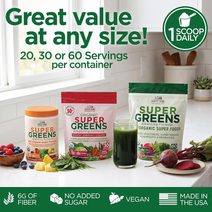 Country Farms Organic Super Greens Powder – Durable Canister Mix for Patio Brunches, Picnics and Open-Air Wellness