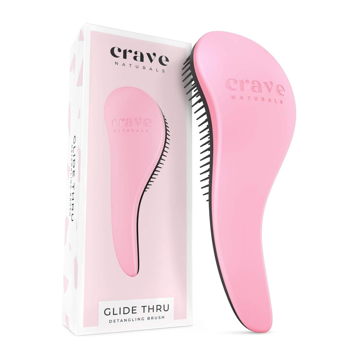 Crave Naturals Glide Thru Detangling Brush For Natural, Curly, Straight, Wet or Dry Hair - Gentle Detangler Brush Styling Tool for Adults, Kids, Toddlers and Little Girls - 7.5 x 3 in, Pink