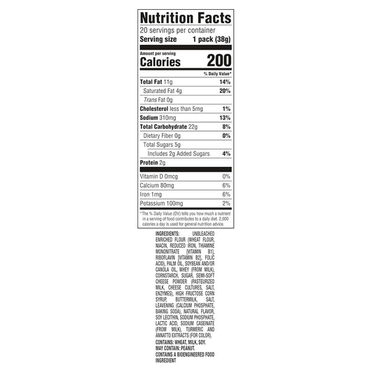 creamy cheese filling made with real cheese between two crisp ritz crackers