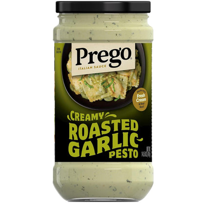 creamy pesto base with roasted garlic flavor profile