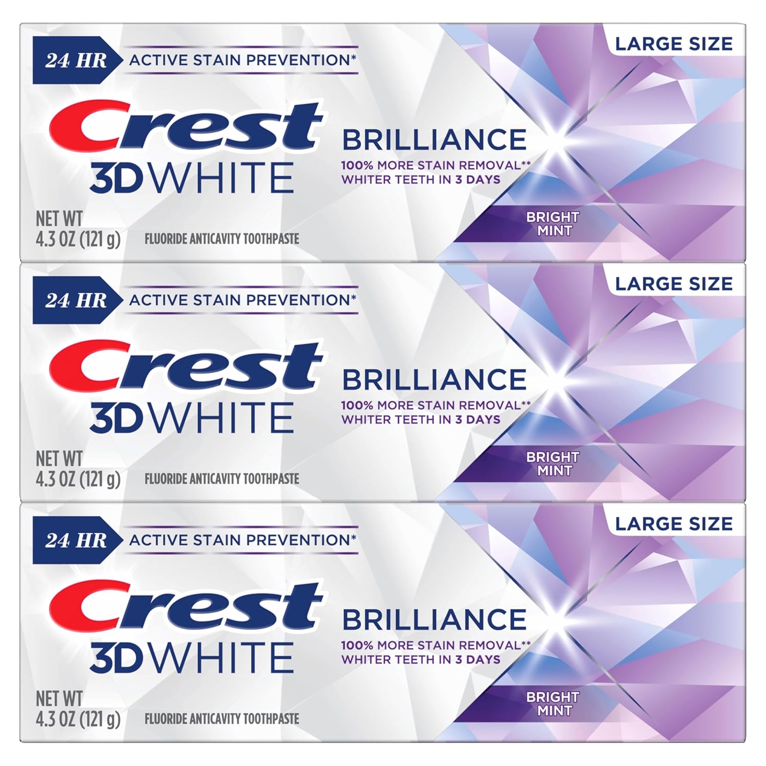 Crest 3D White Brilliance Bright Mint Toothpaste – Three Pack Whitening Gift for Her Birthday or Mother's Day