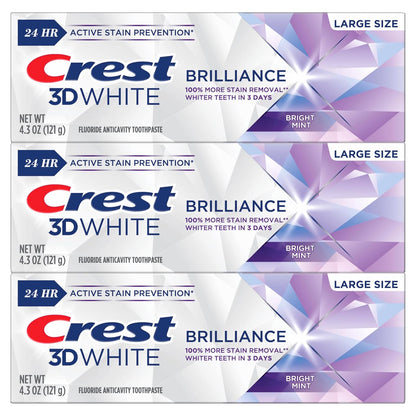 Crest 3D White Brilliance Bright Mint Toothpaste – Three Pack Whitening Gift for Her Birthday or Mother's Day
