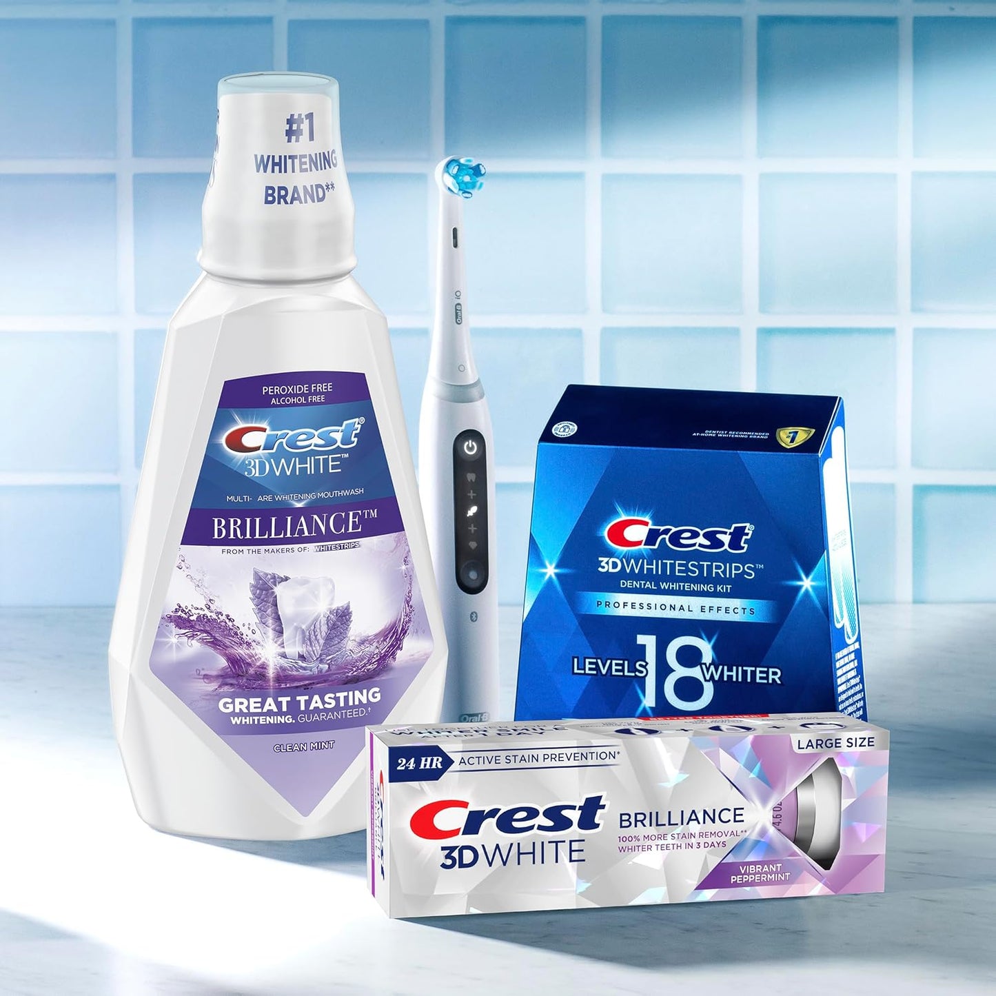 Crest 3D White Brilliance Mouthwash – Peroxide-Free Clean Mint Rinse, 2x1L Twin Pack for Mindful Self-Care Routines