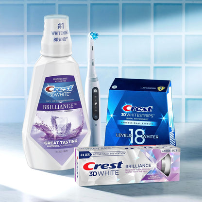 Crest 3D White Brilliance Mouthwash – Peroxide-Free Clean Mint Rinse, 2x1L Twin Pack for Mindful Self-Care Routines
