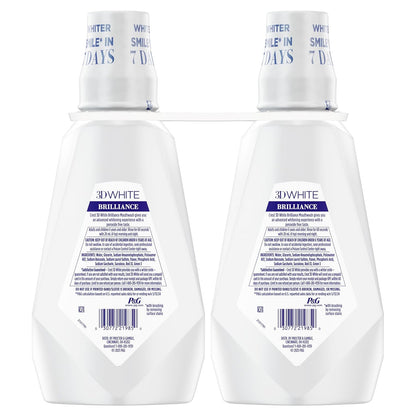 Crest 3D White Brilliance Mouthwash – Peroxide-Free Clean Mint Rinse, 2x1L Twin Pack for Mindful Self-Care Routines