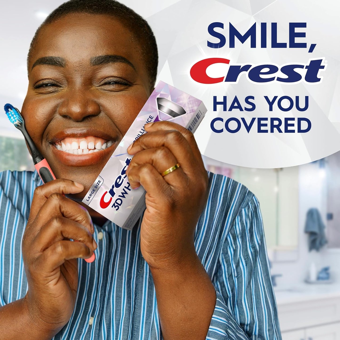 Crest 3D White Teeth Whitening Toothpaste – Clean, Simple Design for Uncluttered Bathrooms
