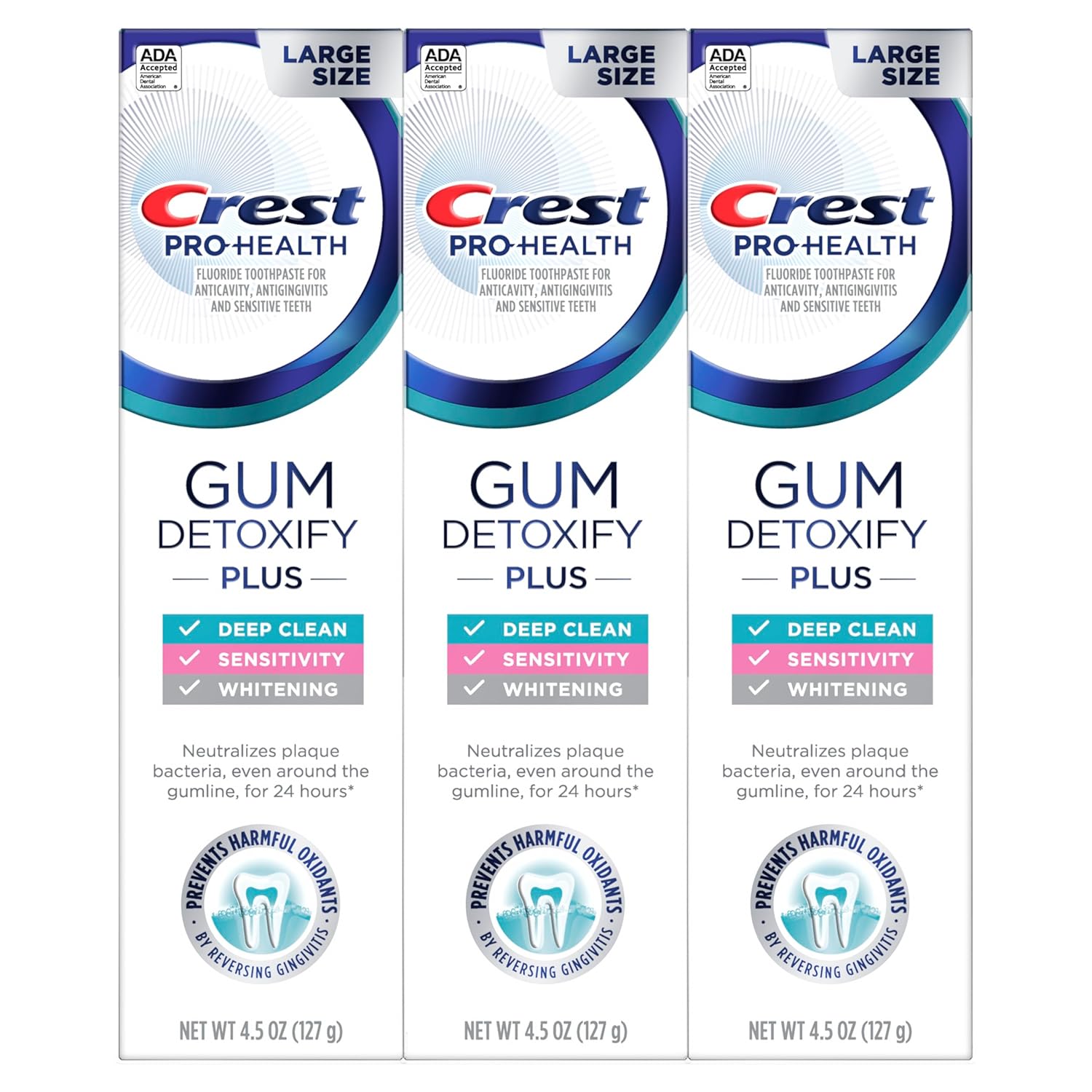 Crest Pro-Health Gum Detoxify Plus – Dentist-Trusted Antibacterial Toothpaste, Kid-Safe, 3-Pack