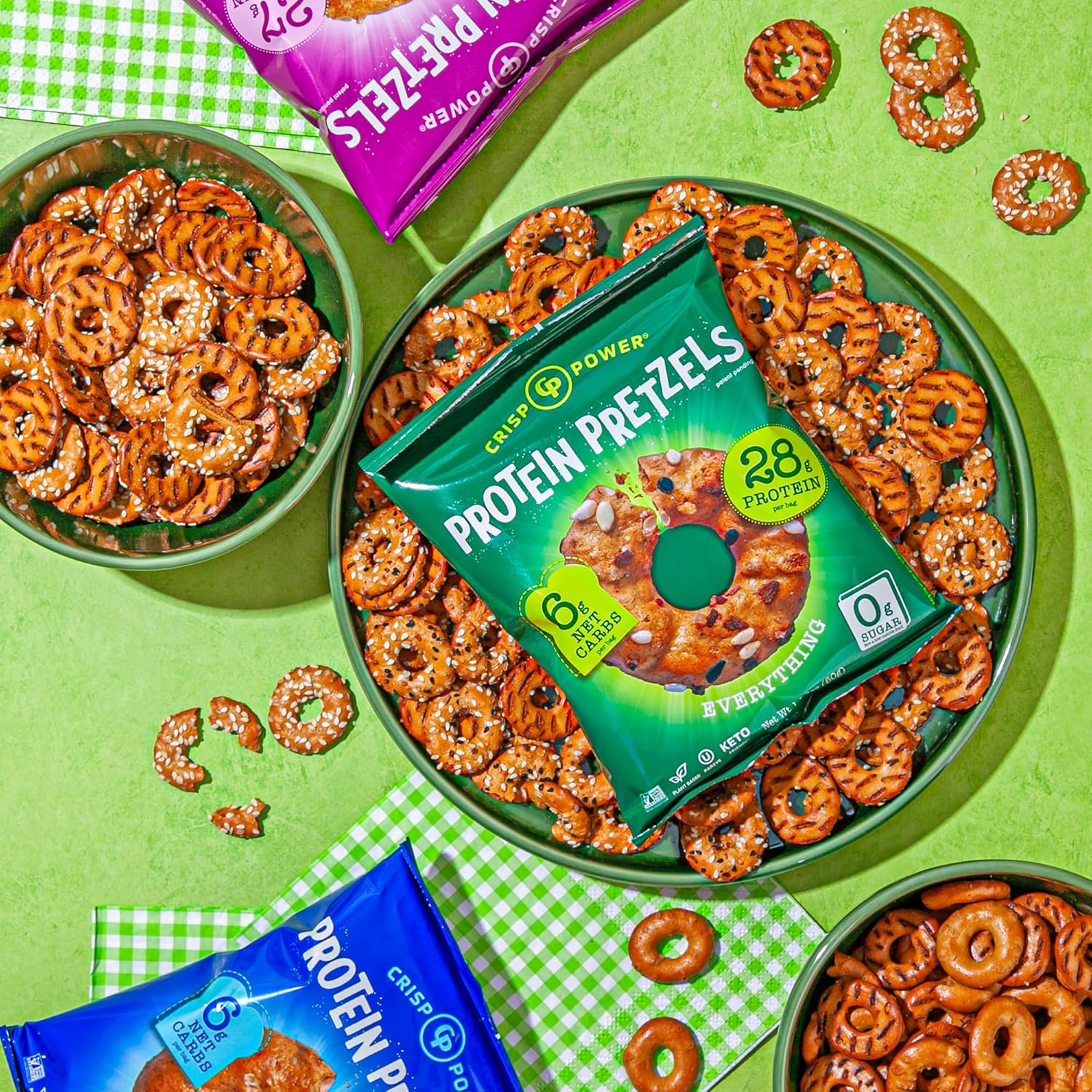 CRISP POWER Protein Pretzels – Mindful Keto Snack for Evening Wind-Down, 27g Plant Protein Variety Pack