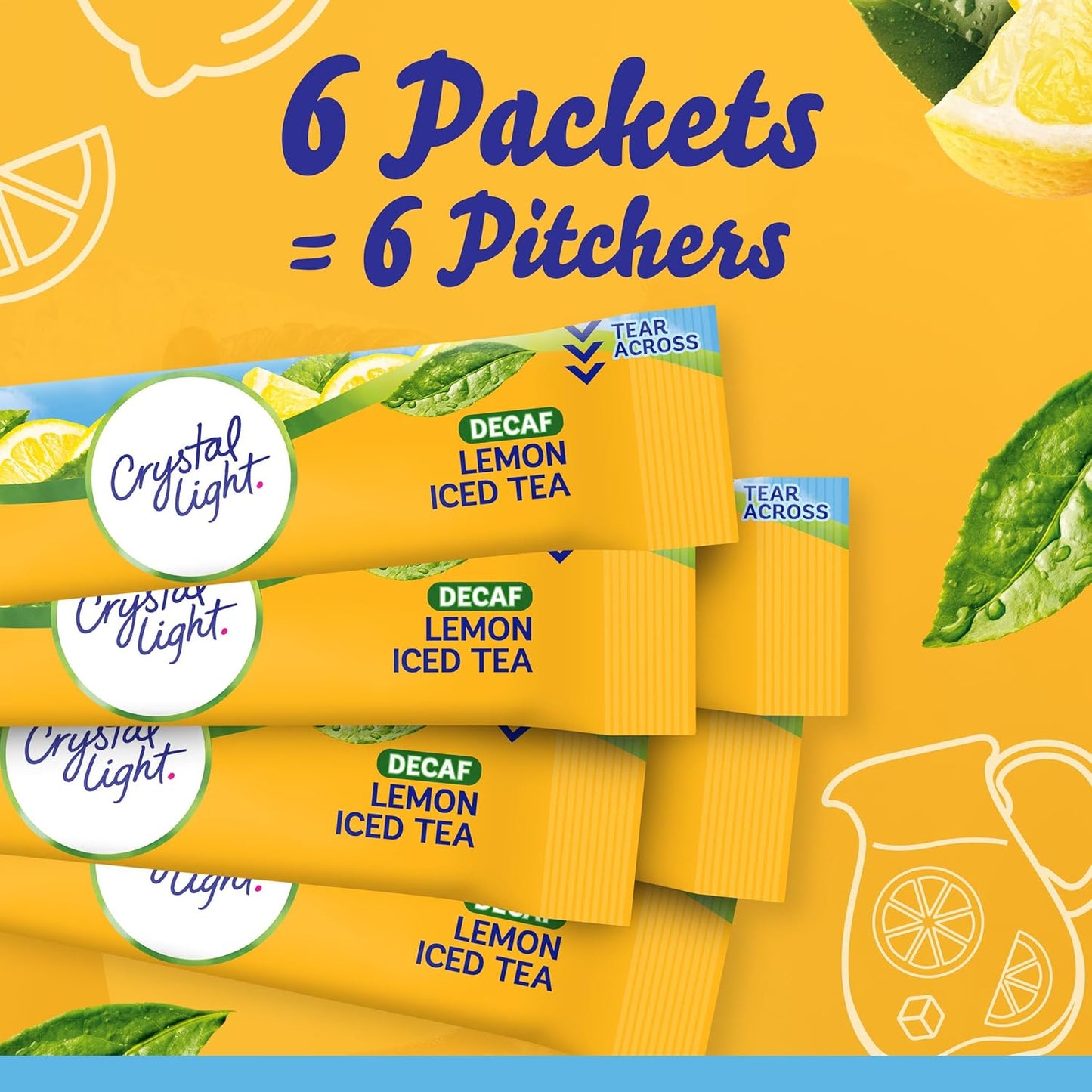Crystal Light Decaf Lemon Iced Tea – Nighttime Wind-Down Drink for Calorie-Conscious Adults, Caffeine-Free 2-Quart Pitcher Mix