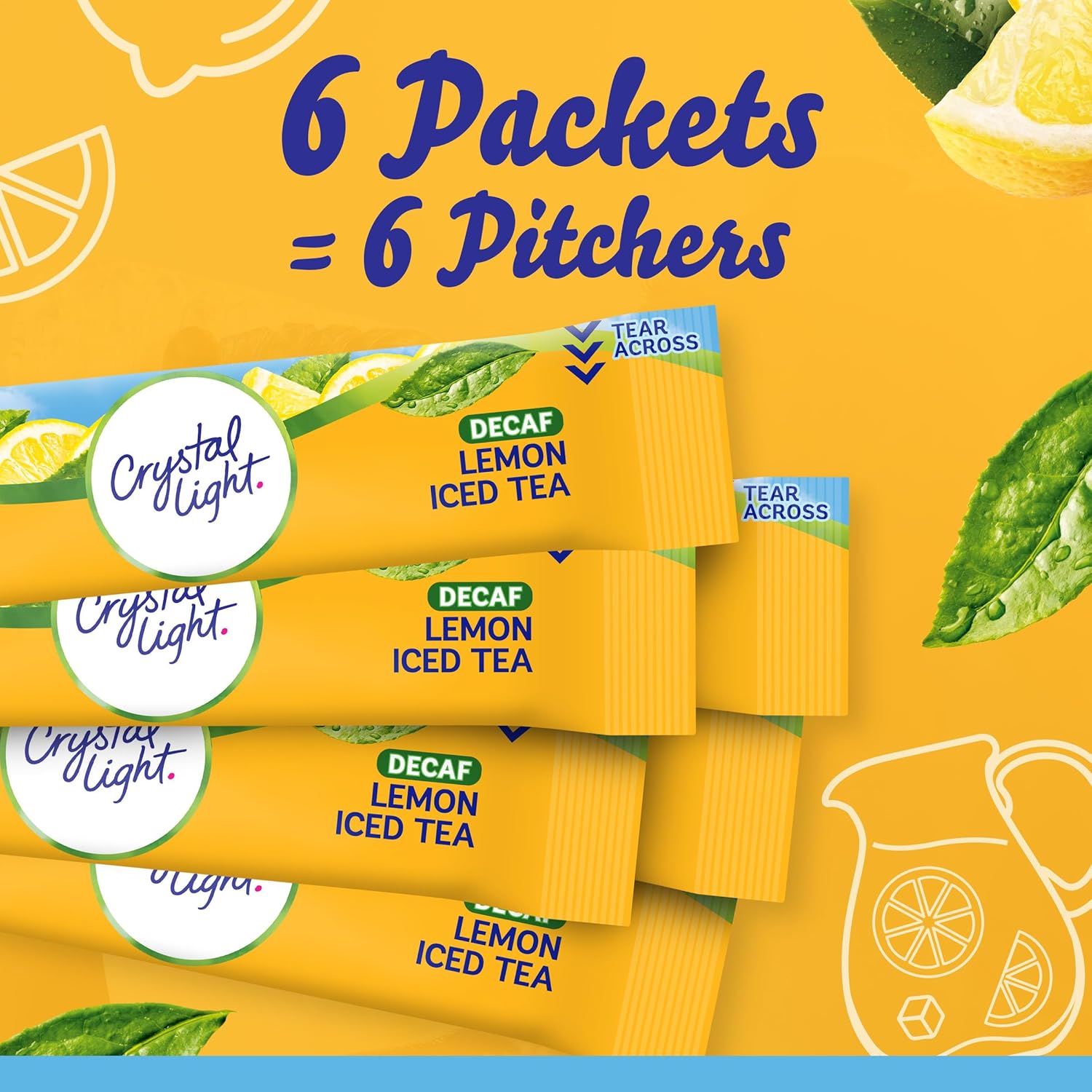 Crystal Light Decaf Lemon Iced Tea – Nighttime Wind-Down Drink for Calorie-Conscious Adults, Caffeine-Free 2-Quart Pitcher Mix