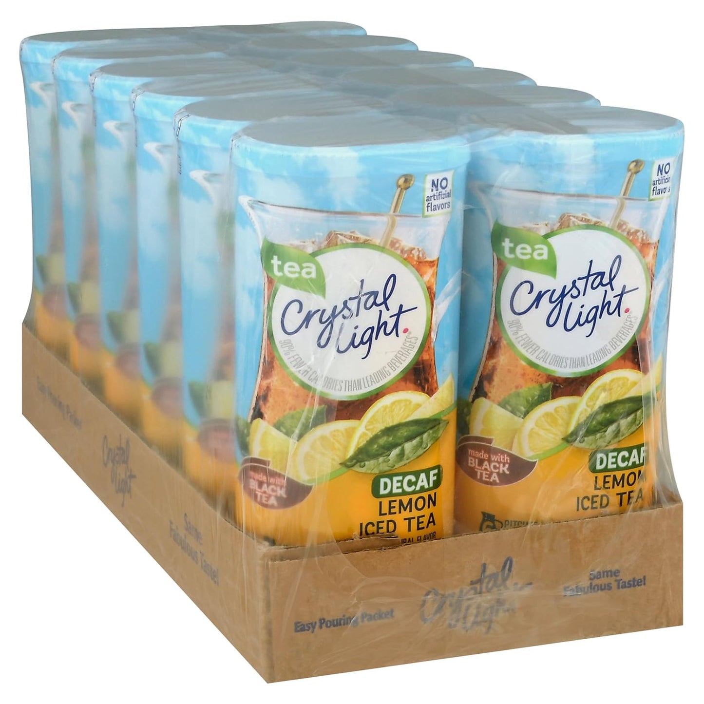 Crystal Light Decaf Lemon Iced Tea – Nighttime Wind-Down Drink for Calorie-Conscious Adults, Caffeine-Free 2-Quart Pitcher Mix