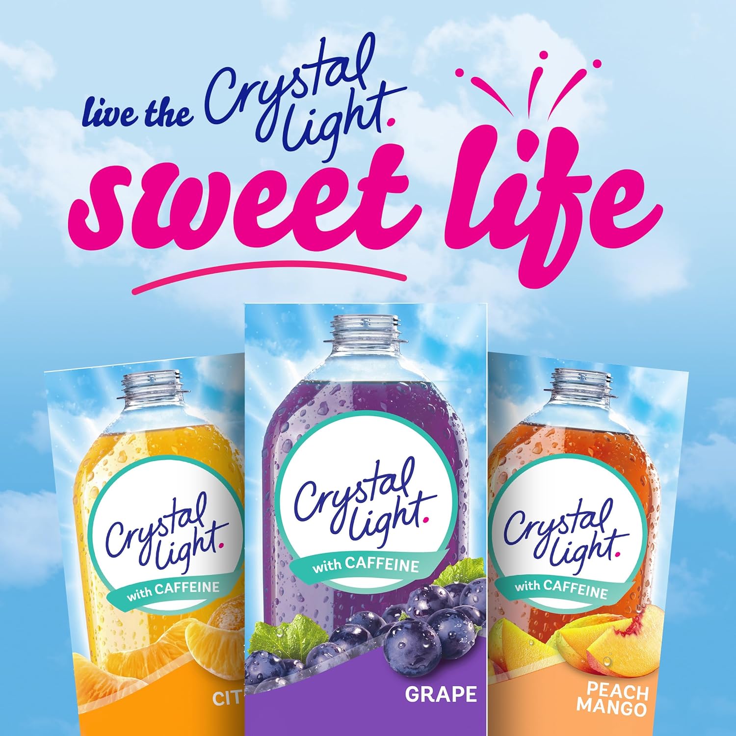 Crystal Light Grape Drink Mix with Caffeine – Desk-Side Afternoon Energy Boost for Office Workers, Zero Sugar Single-Serve Packets