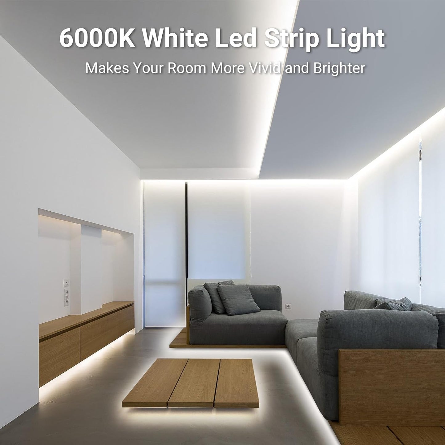 CT CAPETRONIX LED Strip Lights – Cozy Living Room Aesthetic Upgrade, 16.4ft Daylight White Under Cabinet and Shelf Glow