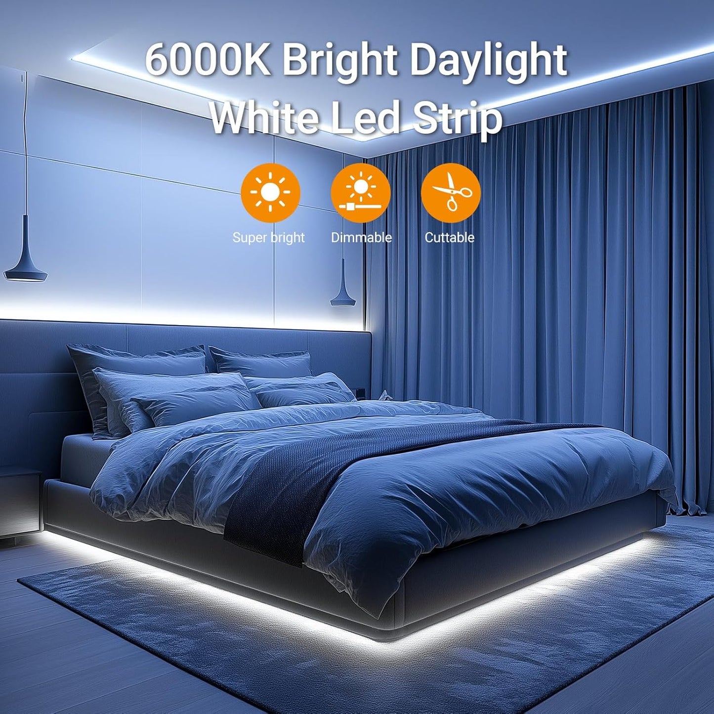 CT CAPETRONIX LED Strip Lights – Cozy Living Room Aesthetic Upgrade, 16.4ft Daylight White Under Cabinet and Shelf Glow