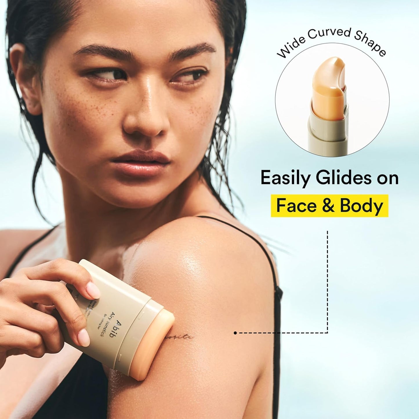 curved hands-free stick applicator for mess-free, on-the-go use