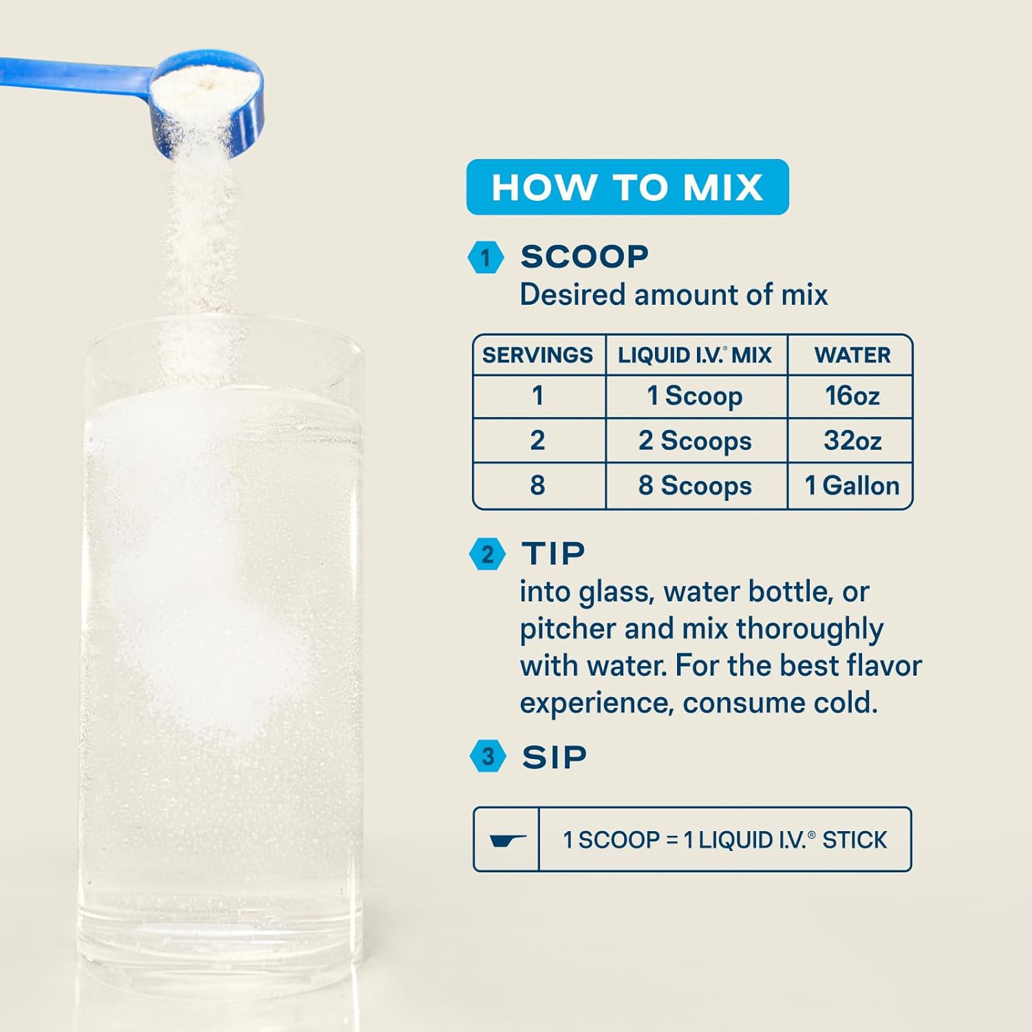 customizable 1-scoop-per-16oz serving format in a 30-serving tub