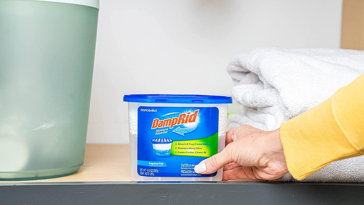 DampRid Fragrance Free Disposable Moisture Absorber 10.5 oz 3 Pack – Allergen-Friendly Bedroom Dehumidifier for Nightly Wind-Down