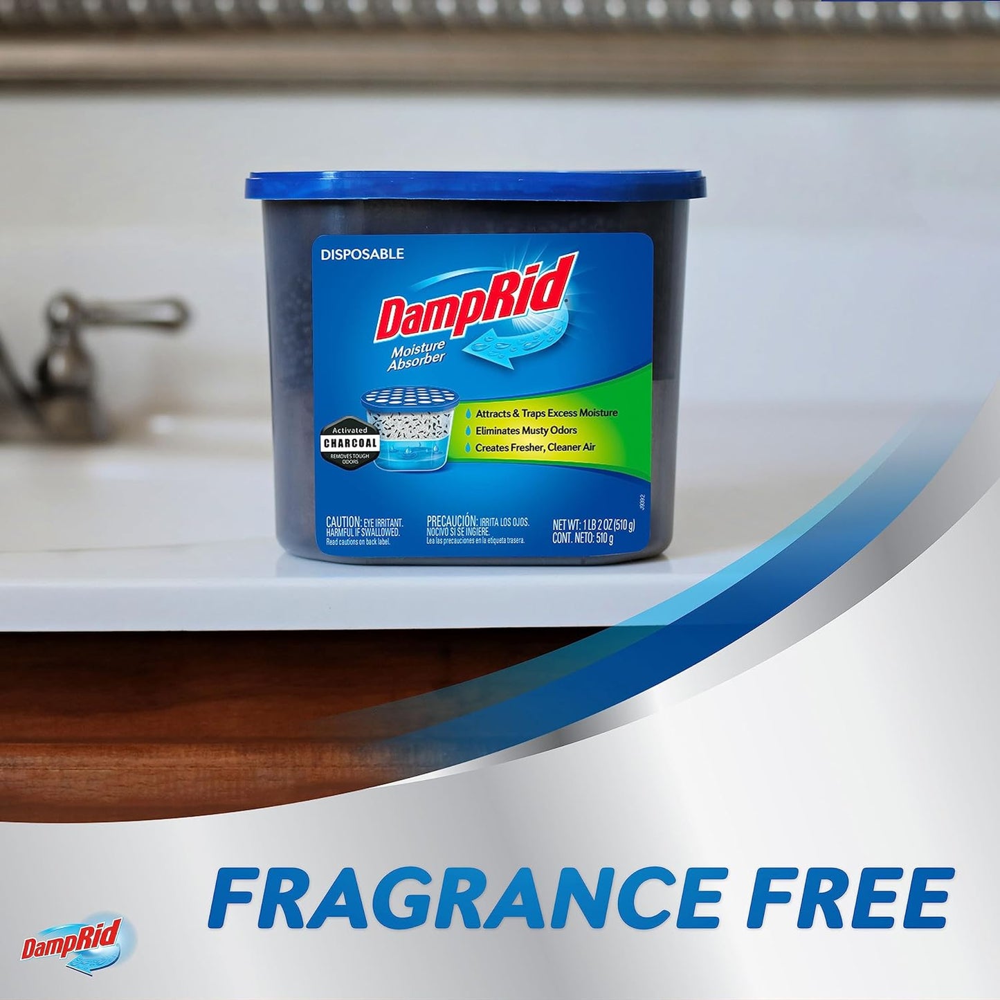 DampRid Fragrance Free Moisture Absorber – Safe Around Kids and Pets in Nurseries and Laundry Rooms, No Electricity Disposable Tub