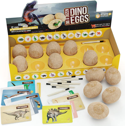 Dan&Darci Dig a Dozen Dino Egg Kit – Easter Basket Stuffer and Birthday Gift for Dinosaur-Loving Kids
