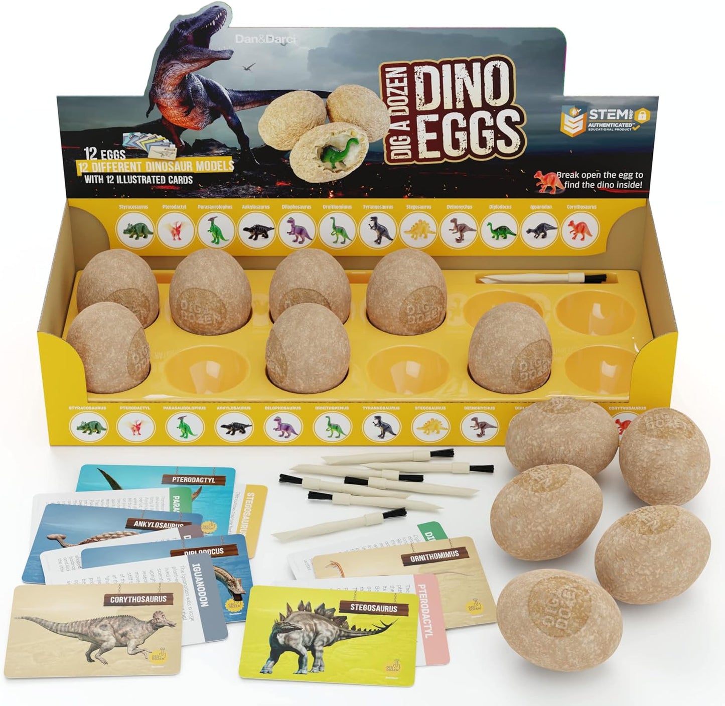 Dan&Darci Dig a Dozen Dino Egg Kit – Easter Basket Stuffer and Birthday Gift for Dinosaur-Loving Kids