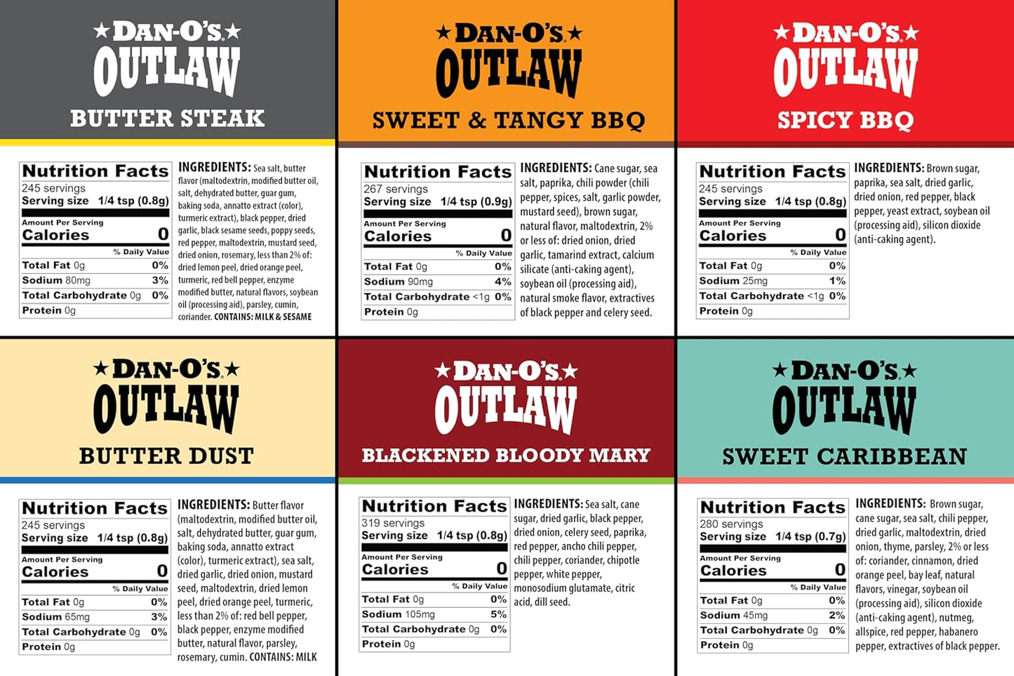 Dan-O's Outlaw Seasoning 6 Bottle Gift Set – Bold Birthday Present for Grilling Dads, Hosts, and Foodie Friends