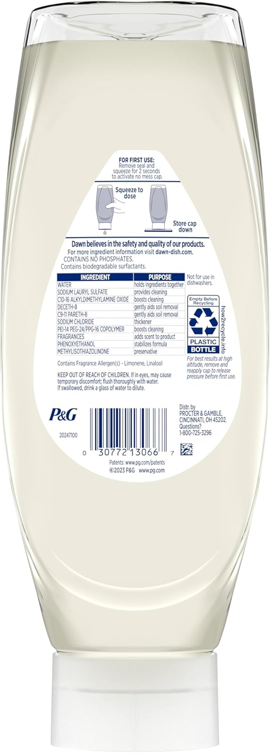 Dawn Free & Clear EZ-Squeeze Dish Soap – Simple Squeeze-Bottle Design for Clutter-Free Counters