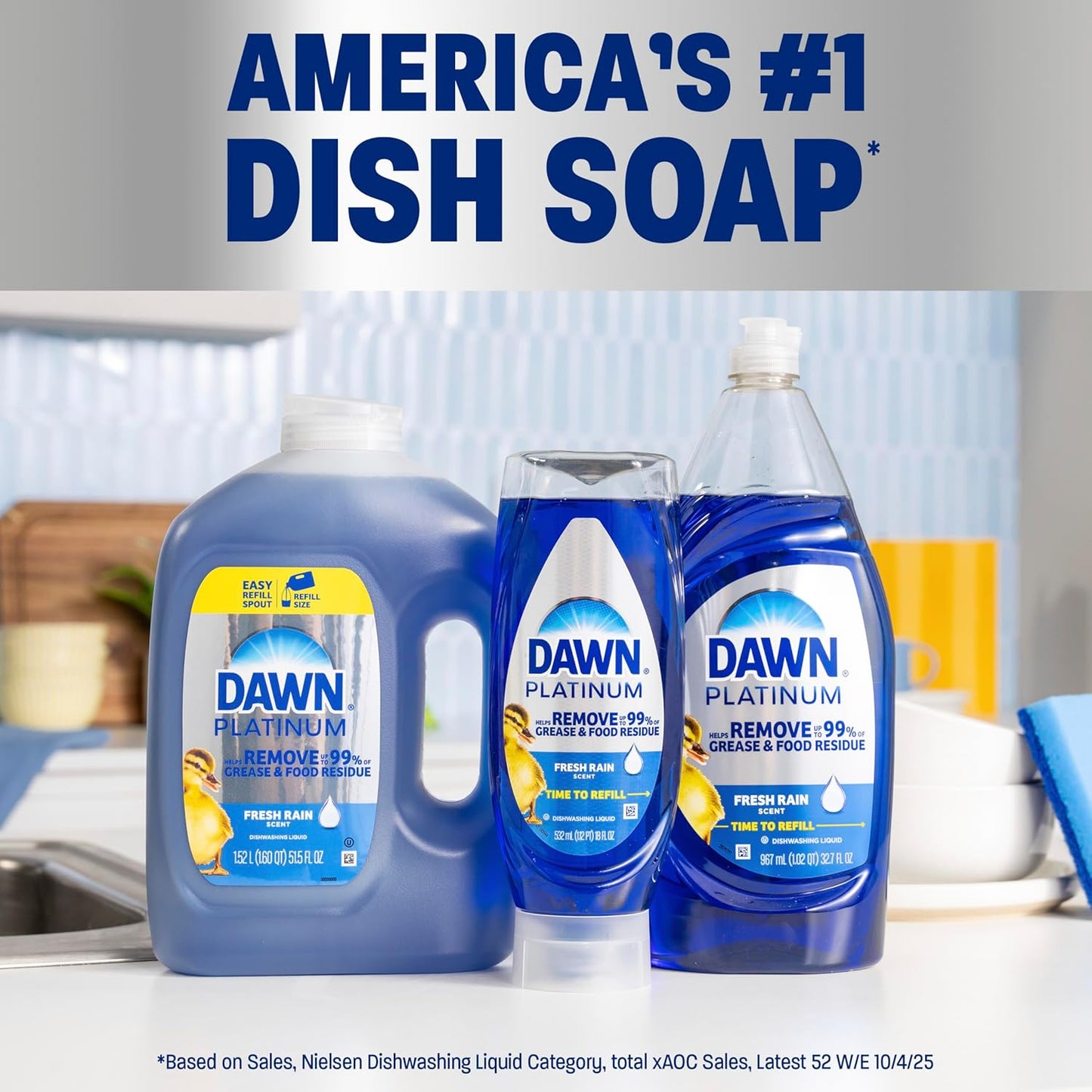 Dawn Platinum Dish Soap Refill Jug for the Clutter-Free Kitchen, Clean-Label Dish Detergent in a Streamlined Bulk Bottle