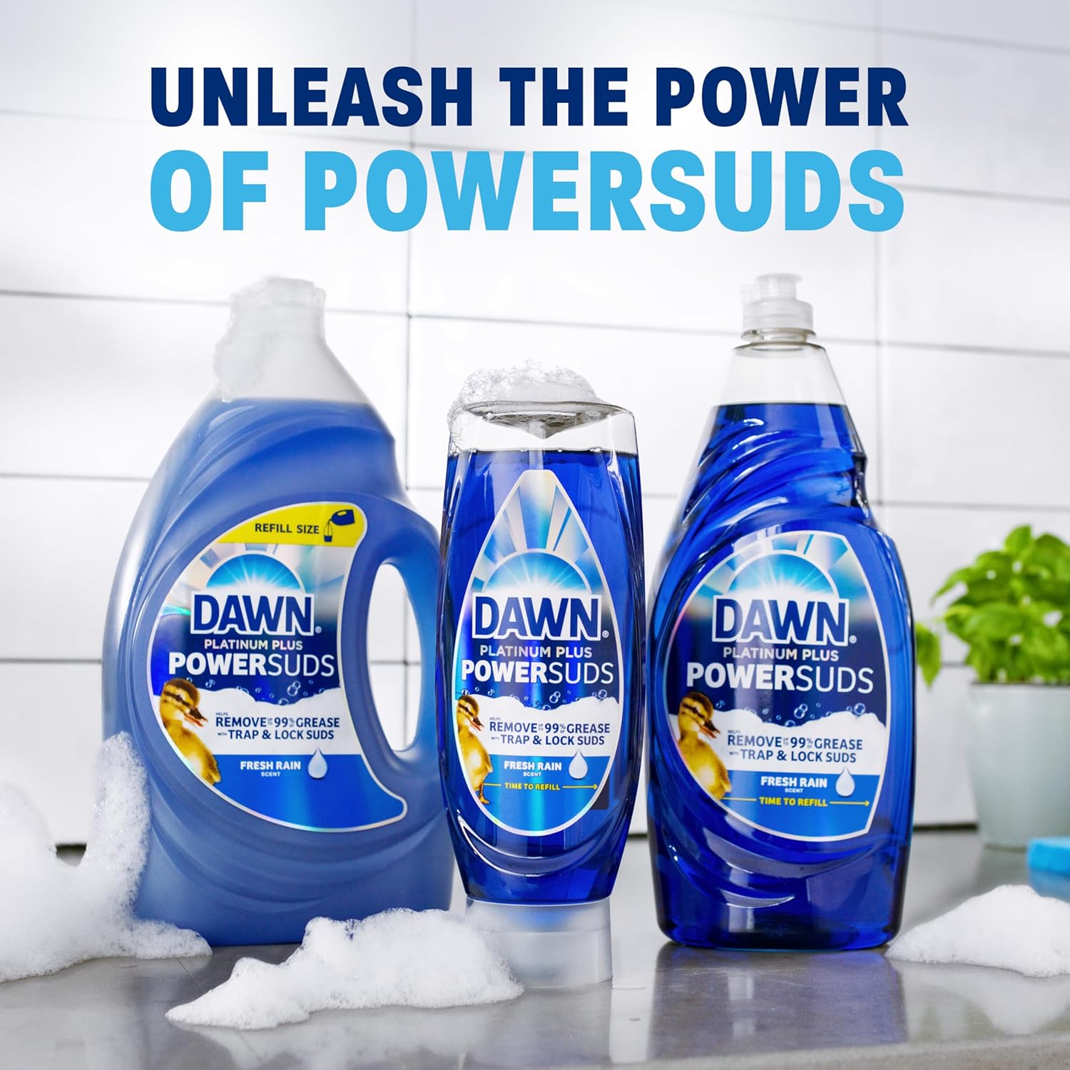 Dawn Platinum Plus PowerSuds 51.5 oz Refill – Streamlined Dish Soap for Clutter-Free Kitchen Counters