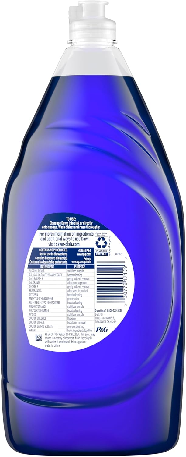 Dawn Platinum Plus PowerSuds Dish Soap for Family Kitchens, Plastic-Safe Formula for Tupperware and Kids' Plates 38 oz